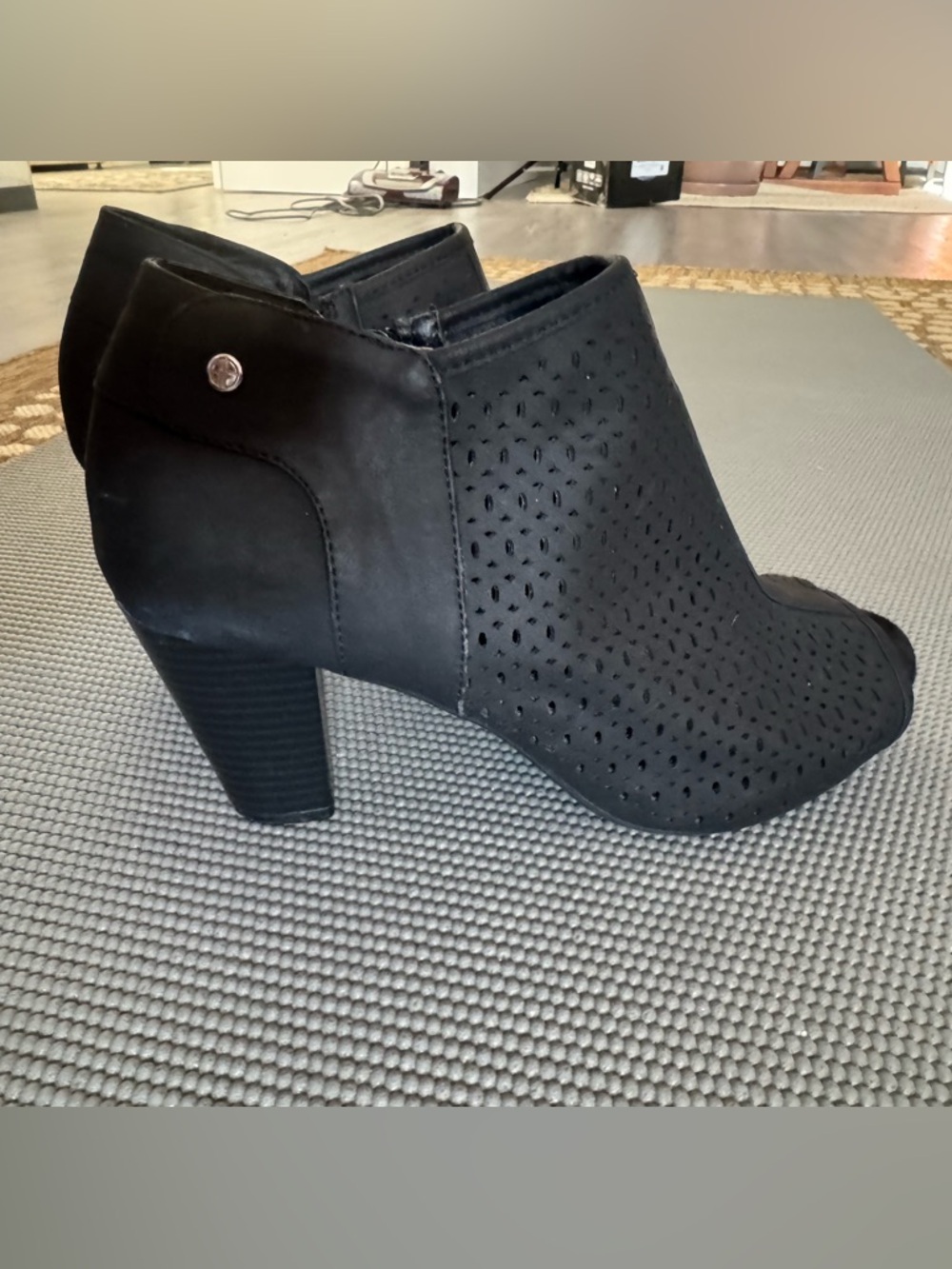 Giani Bernini Black Perforated Peep-Toe Mules